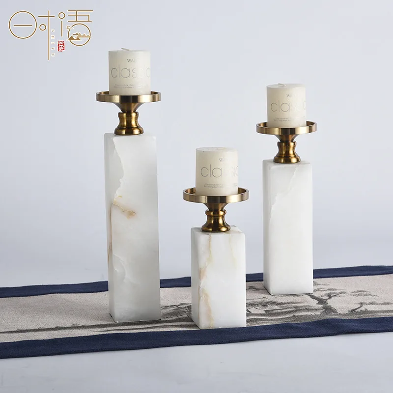 Natural Marble Golden Metal Candle Holders Church Wedding Centerpieces Candlestick Wedding Party Christmas Bar Home Decoration