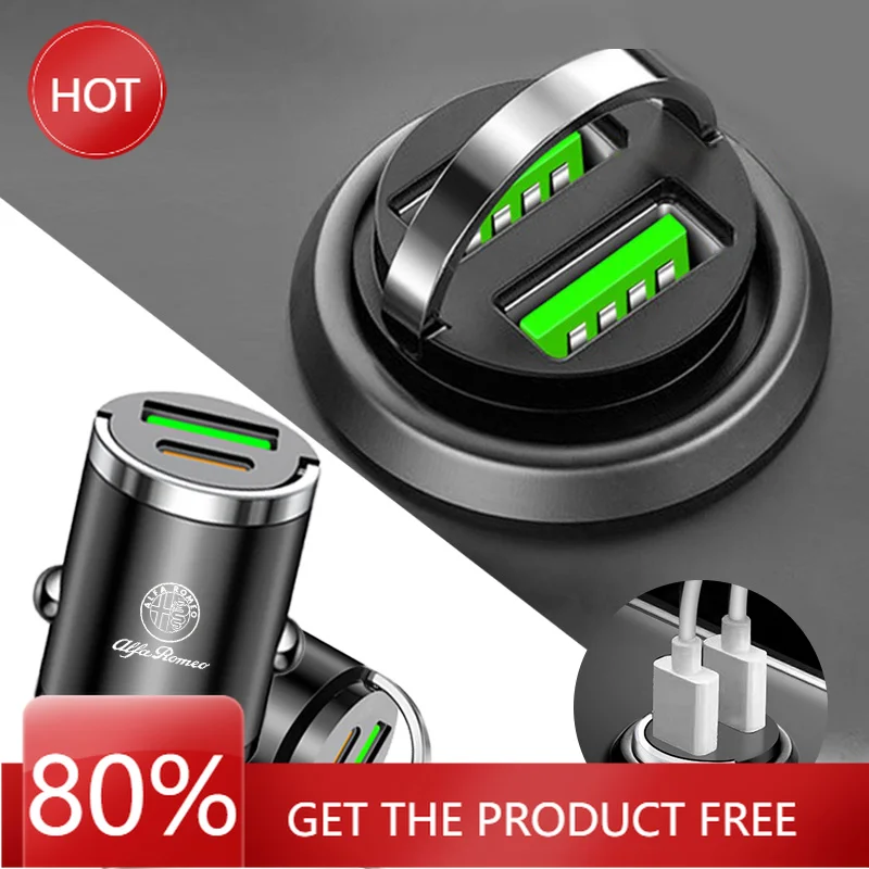 

Hub Caps 100W USB Car Charger 3.0 Type C Fast-Charing Car Phone Charge For Alfa Romeo Giulietta 159 147 156 166 Mito Giulia GT S