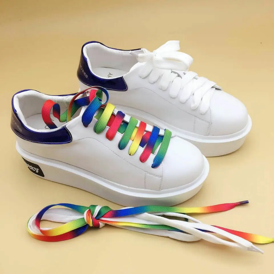 New Rainbow Laces Small White Shoes Student Board Shoes Full Leather Inside and Outside For Small Sports Work and Climb Mountain