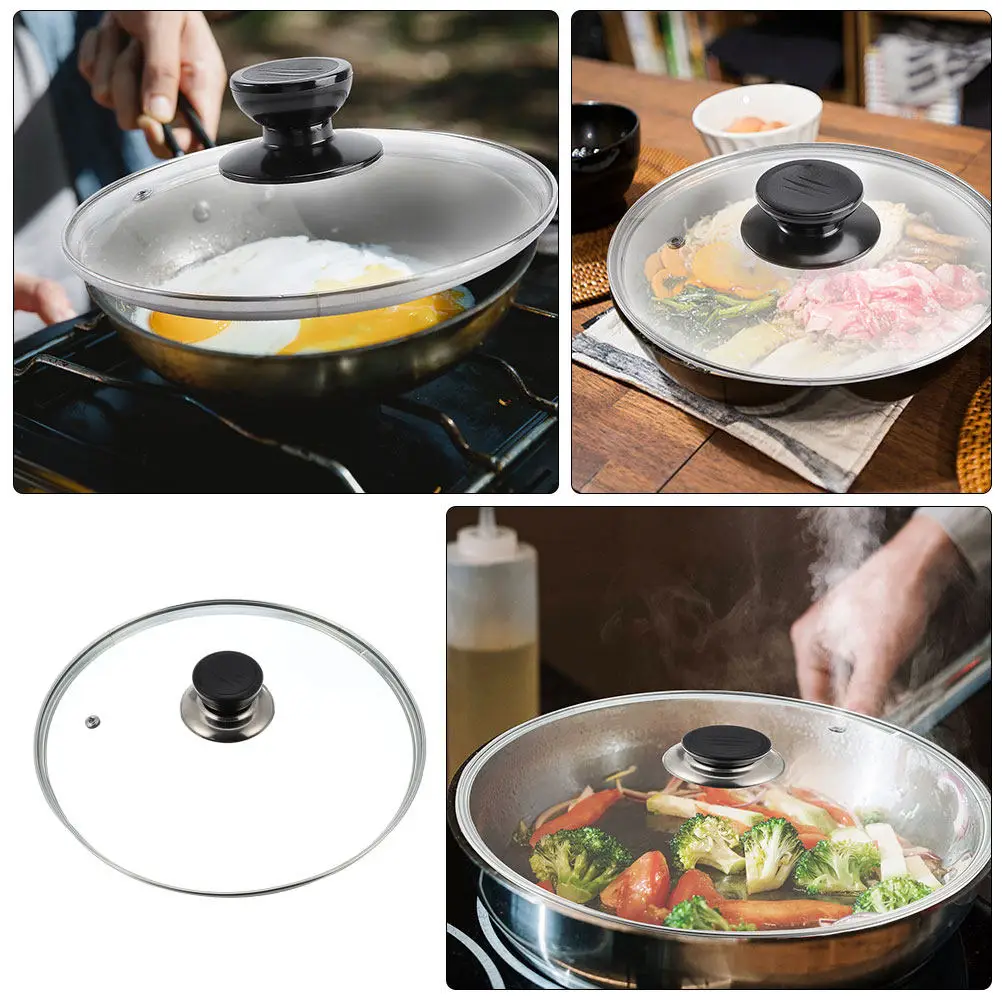 1Pcs Universal Round Tempered Glass Pot Cover Flat Knob Non Slip Heat Resistant Visible Lid for Anti Spillover Kitchen