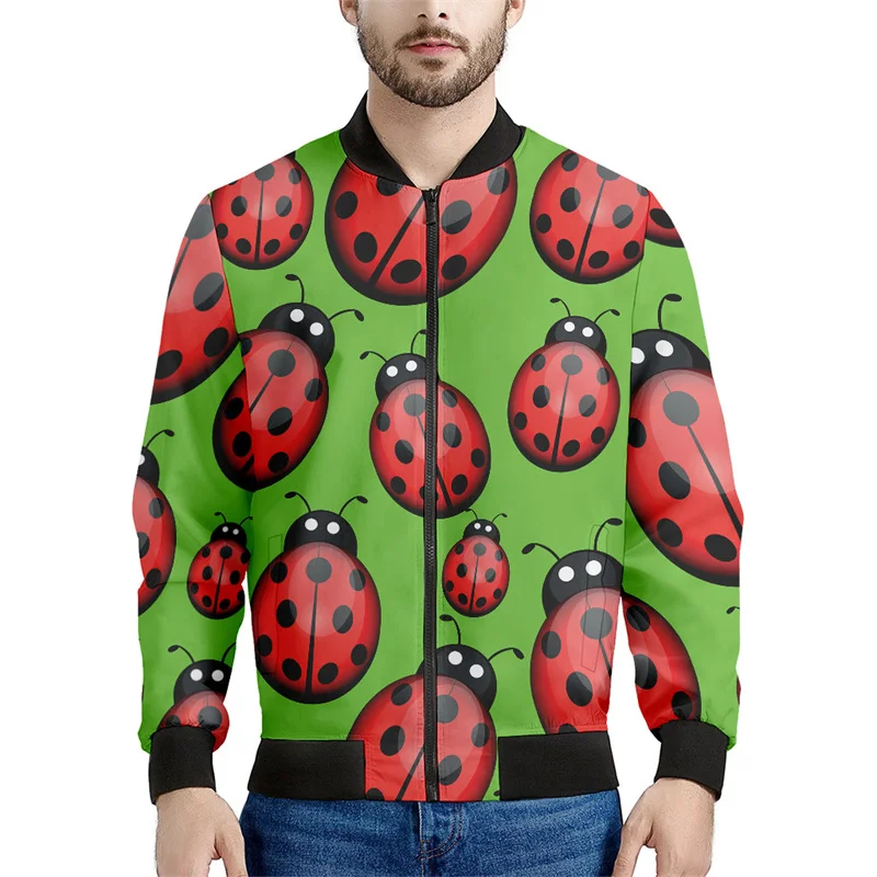 

Cute Ladybug 3d Printed Zipper Jackets Men Women Spring Autumn Sweatshirt Casual Loose Coat Long Sleeve Zip Up Bomber Jacket