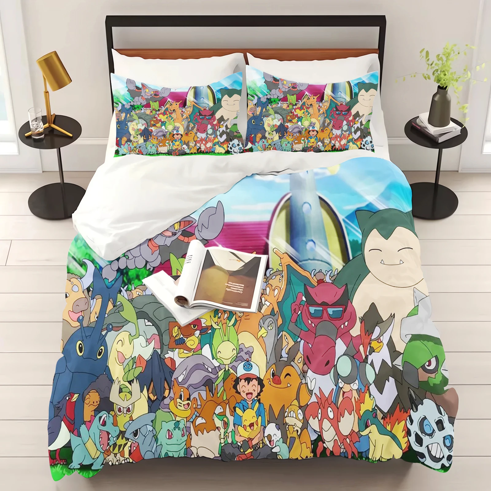 Pokemon Duvet Cover Set Comforter Bedding 3d Children'S Bedding Set 3-Piece 1 Quilt Cover King Size