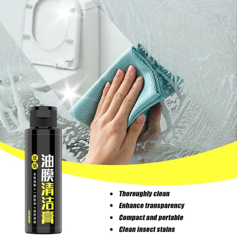 Car Windshield Oil Film Cleaner, 3.38oz, Creme De Limpeza De Manchas De Água, Agente De Limpeza De Vidro De Caminhão Com Esponja Para Manchas De Água