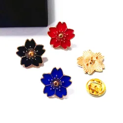 Japanese Sakura Enamel Pins Multi Color Cherry Blossom Flower Brooches for Women BackPack Collar Button Lapel Pin Badge Gifts