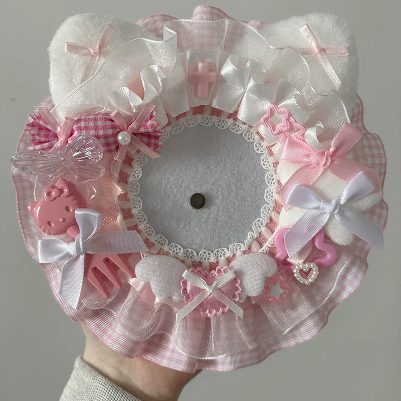 Quadratic Element Badge Rosette, Cute Cat Ears Ribbon Badge Holder, Fill Ita Bag Accessories Lolita Anime Cosplay Crafts