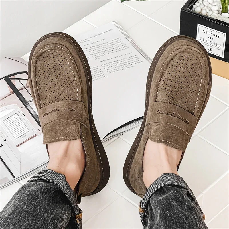 Summer Men Shoes Casual Slip On Loafers Breathable Leather Shoes Men Flats Hot Sale Moccasins Tooling Shoes Handmade Leather