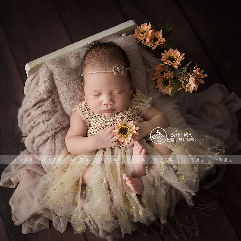 Jupe dégradée étoile et accessoires pour cheveux, ensemble deux pièces pour bébé, studio de photographie de cent jours, prise de vue