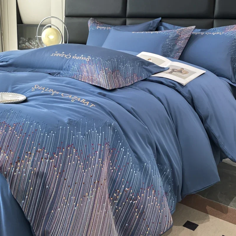 

Four-piece Set Galaxy Cotton Embroidery Air Condition Comforter Lightweight Summer Quilt with Double Side Cold & Cooling Fabric