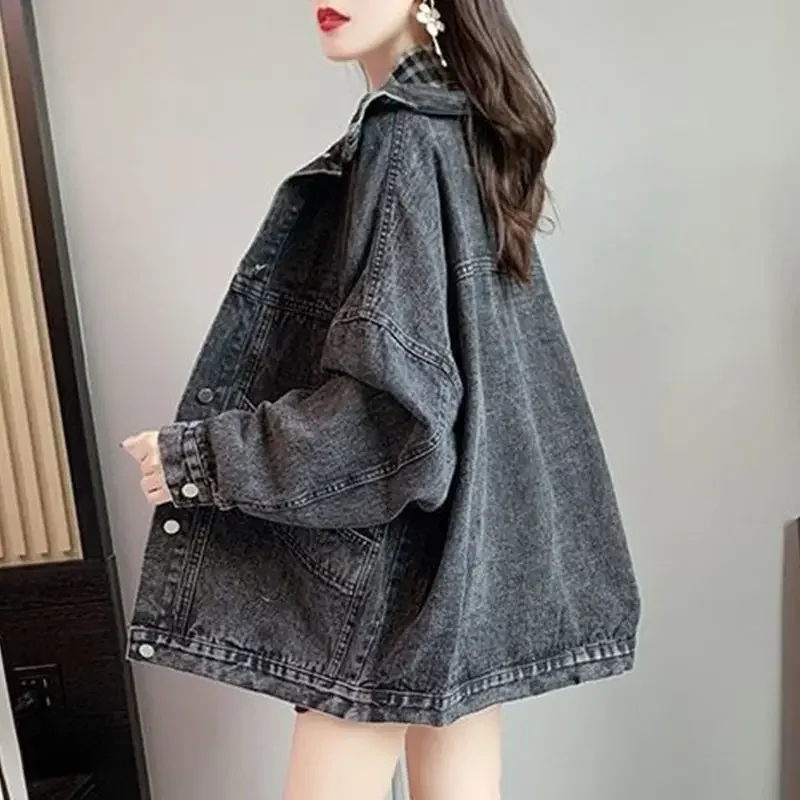 

Women Denim Jacket Autumn Loose-fit Women's Jacket Student Style Spring 2025 Style Korean Vintage Outwear