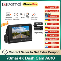 70mai New Dash Cam 4K A810-2 Set Built-in GPS 150°FOV AI Motion Detection 4K HDR Dual-Channel Recording Car DVR