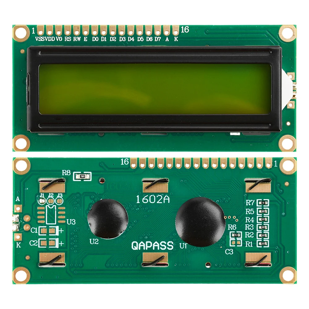Módulo de exibição 1602LCD 5V Tela verde 16x2 caracteres caracteres pretos Placa de exibição LCD Adaptador IIC/I2C para Arduino