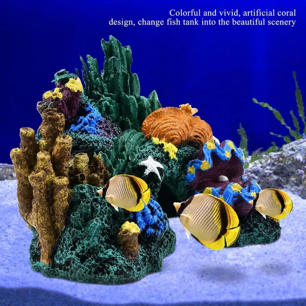 Resin Aquarium Decoration Irregular Shape Ocean Color Resin Rock Cave Safe Surface Hollow Structure Fish Tank Ornament