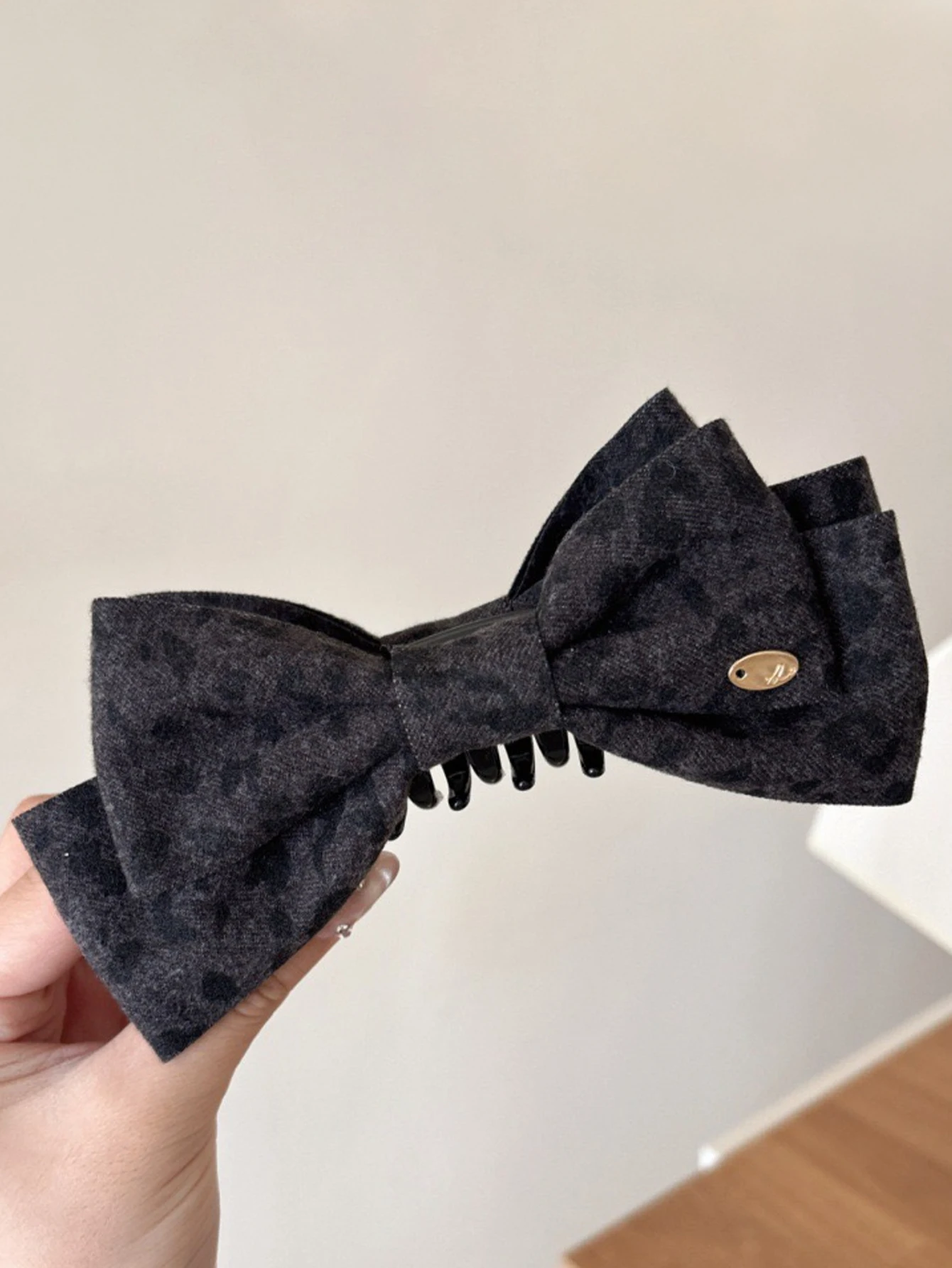 1PC vintage-style classic leopard print double-layer bow banana clip, versatile and fashionable half-up hair clip/accessory