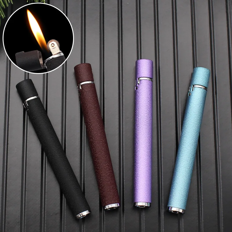 Creative Metal Cigarette Shaped Lighters Free Fire Grinding Wheel Pocket Mini Lighter Outdoor Butane Gas Lighter Unusual Lighter