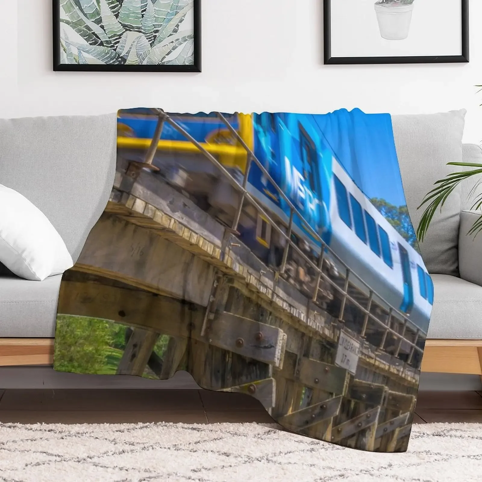 Melbourne Metro Train on Trestle Bridge - Eltham, Victoria Throw Blanket Summer Bed Fashionable Soft Plush Plaid Blankets