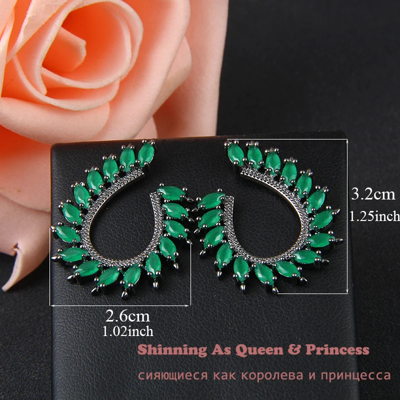 Green Stone Bohemian Stud Earrings For Women Black Gun Crystal Earings Fashion Jewelry 2017 Cubic Zirconia Girl Earring AE363