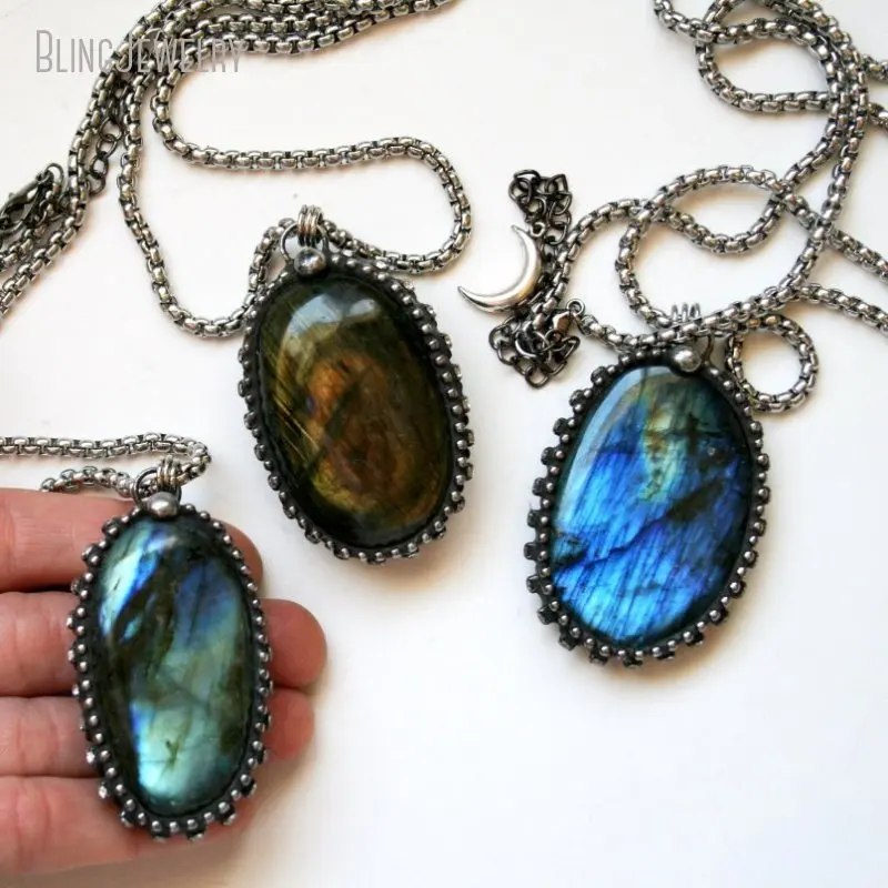 10Pcs Healing Crystal Labradorite Necklace Statement Layering Gemstone Witch Boho Wicca Goth Women Jewelry