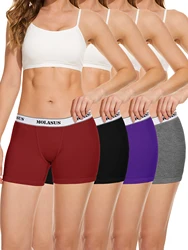 Molasus 4PCS Women’s Cotton Boxer Underwear Ladies Soft Safety Panties Female Breathable Inseam Briefs Set Boy Shorts Plus Size