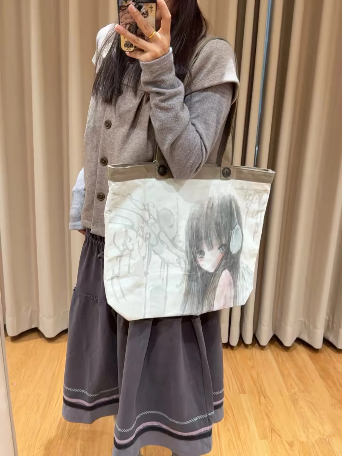 Double-Sided Canvas Bag HUGYOURSKIN Felurya Graffiti Collaborative Edition Fashionable Shoulder Bag with Card Holder Interior