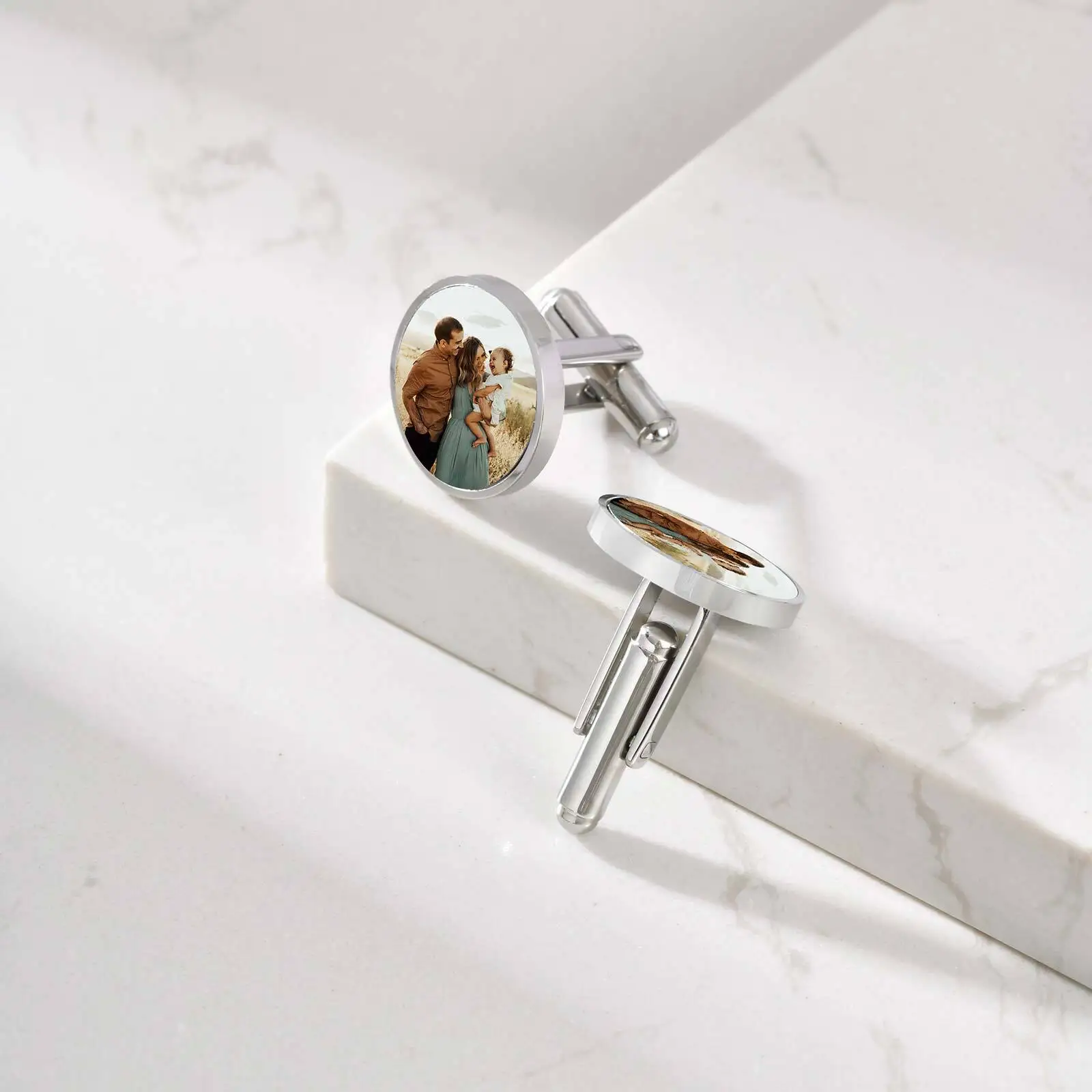 Gemelli con foto personalizzati per uomini e ragazzi, gemelli con foto impermeabili, regalo di gioielli casual per marito padre papà