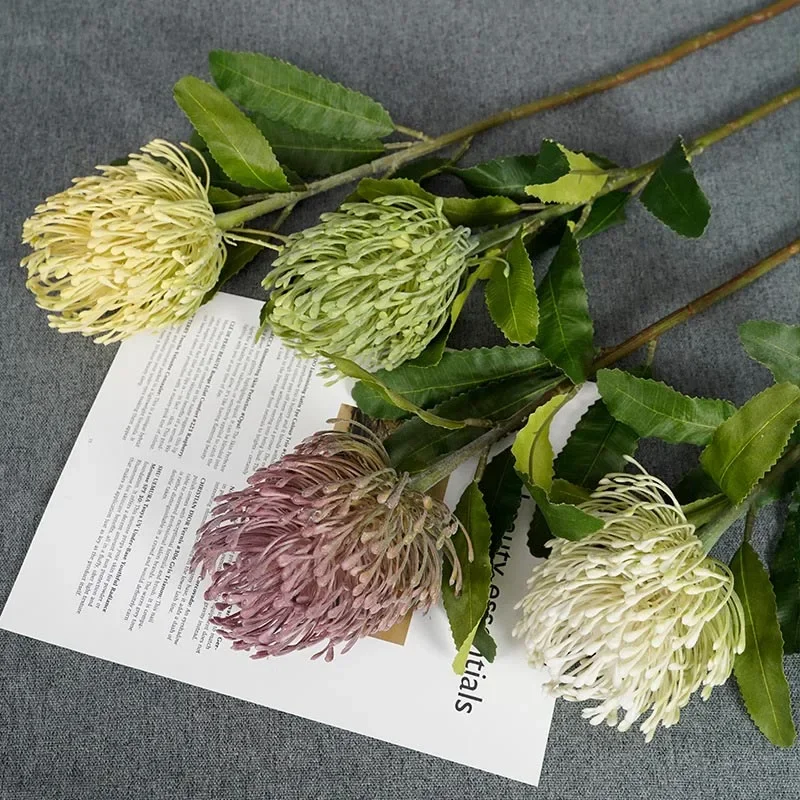 2Pcs Adorable King Protea Simulated Big Needle Pad Flower Imperial Plastic Flower Home Decoration Living Room Fake Flower Plant