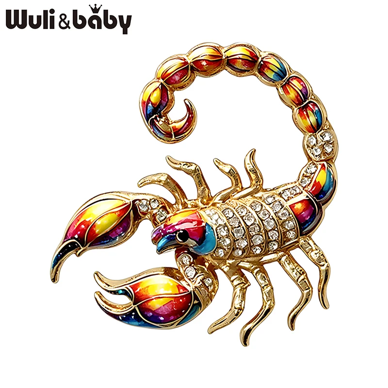 Wuli&baby Cute Scorpion Brooches For Women Unisex 2-color Rhinestone Scorpio Star Sign Animal Party Casual Brooch Pins Gifts