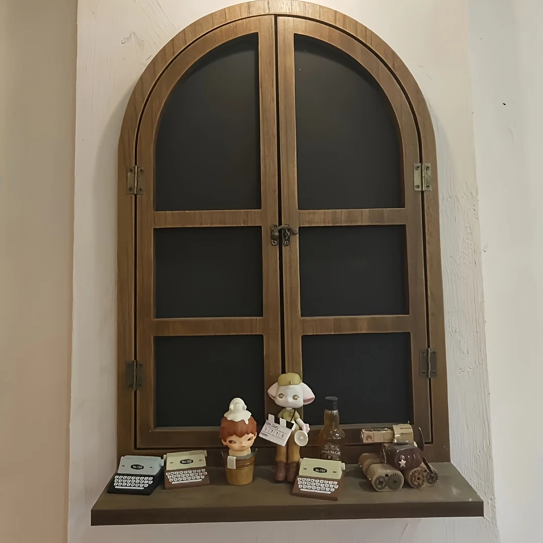 

Faux Window Design Rustic Solid Wood Wall Shelf - Multi-Functional Chalkboard, Perfect for Home Decor, Suitable for Christmas And Valentine'S Day