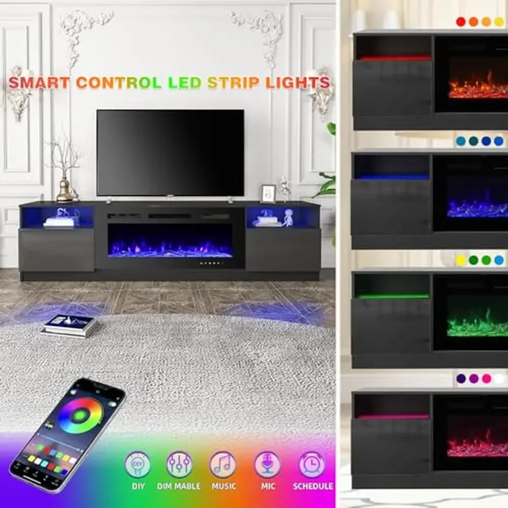 80'' TV Stand with 40'' Electric Fireplace & 16 Color LEDs Entertainment Center & Flame Insert Waterproof & Sturdy 12 Flame