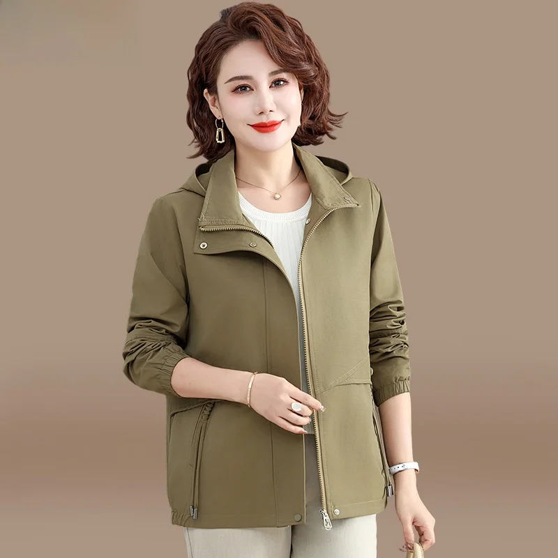 

Весенняя модная короткая куртка-ветровка для женщин, повседневная, из полиэстеровой смеси, на молнии, цельная, для невысоких женщин