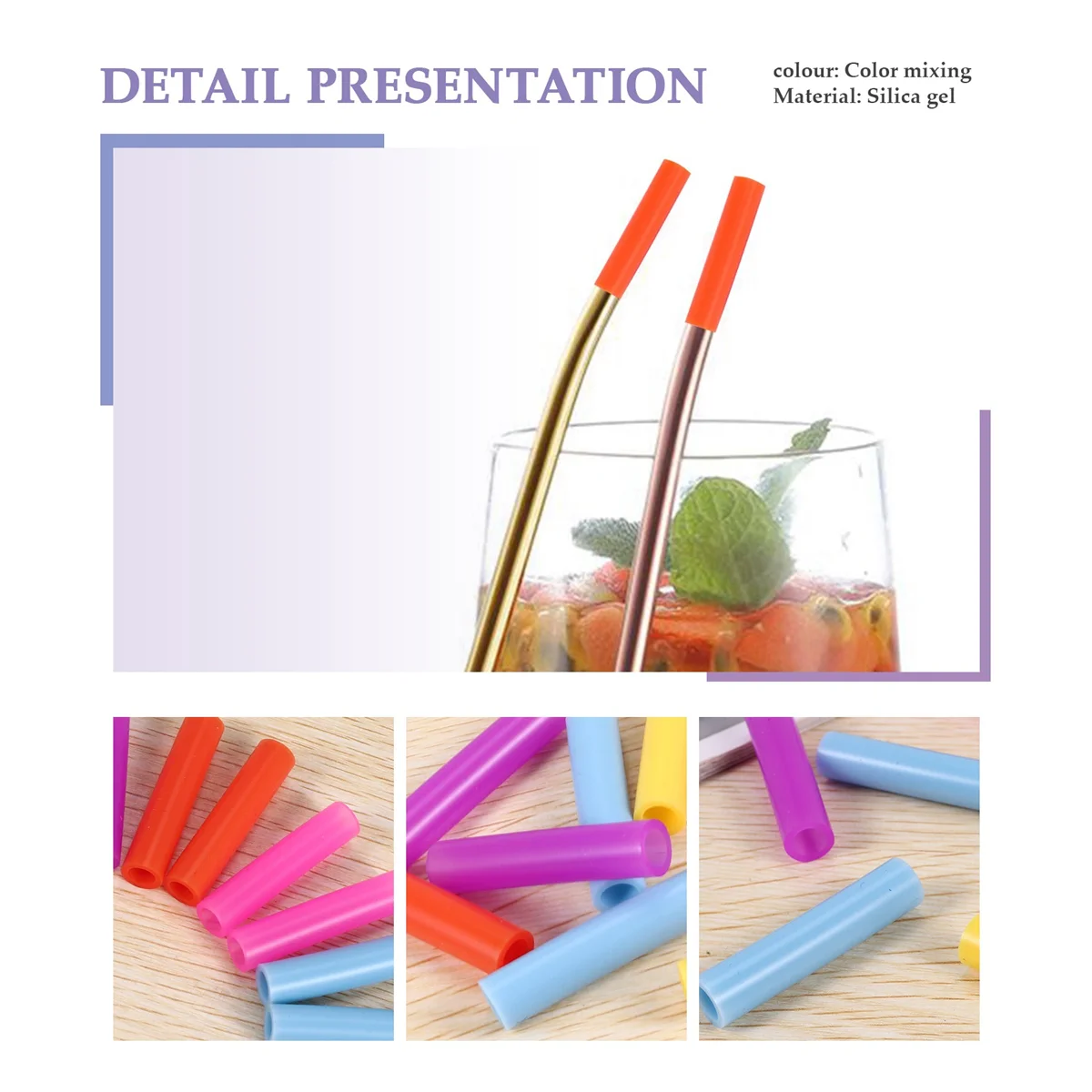 10pcs Assorted Colors Reusable Silicone Straws Tips Covers for 0.24inch 6mm Stainless Steel Drinking Straw