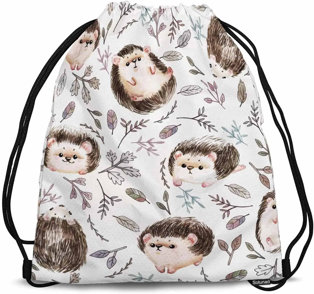 Рюкзак на шнурке с ежиком, регулируемый плечевой ремень, милое животное, морфометрический лист, ветка, сумка на шнурке, подходит для занятий спортом