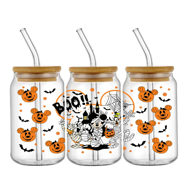 Halloween Disney Horron UV DTF Wrap For 16oz Libbey Glass Can DIY Libbey Glass Can UV DTF Transfer Senior 3D Sticker Bad Witches