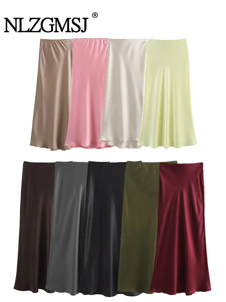 

NLZGMSJ/2020 летние женские винтажные шикарные атласные юбки с эластичной резинкой на талии, прямые длинные юбки, модные праздничные юбки