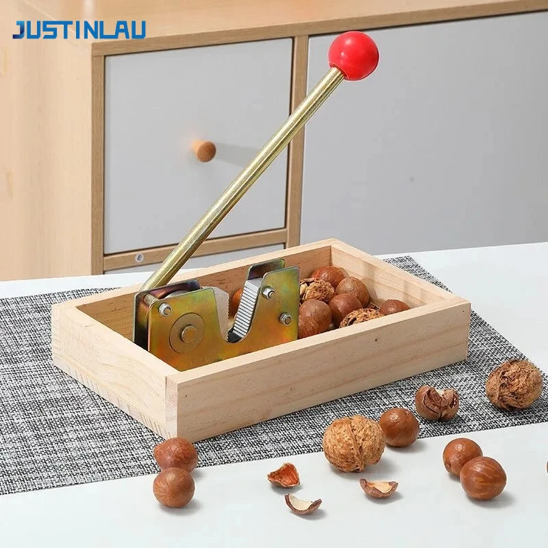 JUSTINLAU  Wooden Nut Shell Opener Adjustable Walnut Cracker for Chestnuts Pecans Hazelnuts Almonds Kitchen Tool Home Use