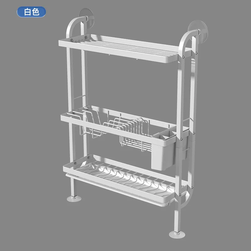 

Household three-layer countertop chopstick plate non-punching storage rack multi-functional drain