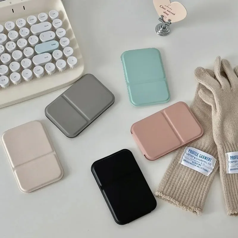 1pc espelho de maquiagem de mesa cor sólida couro do plutônio simples portátil espelho de maquiagem dobrável espelho de bolso