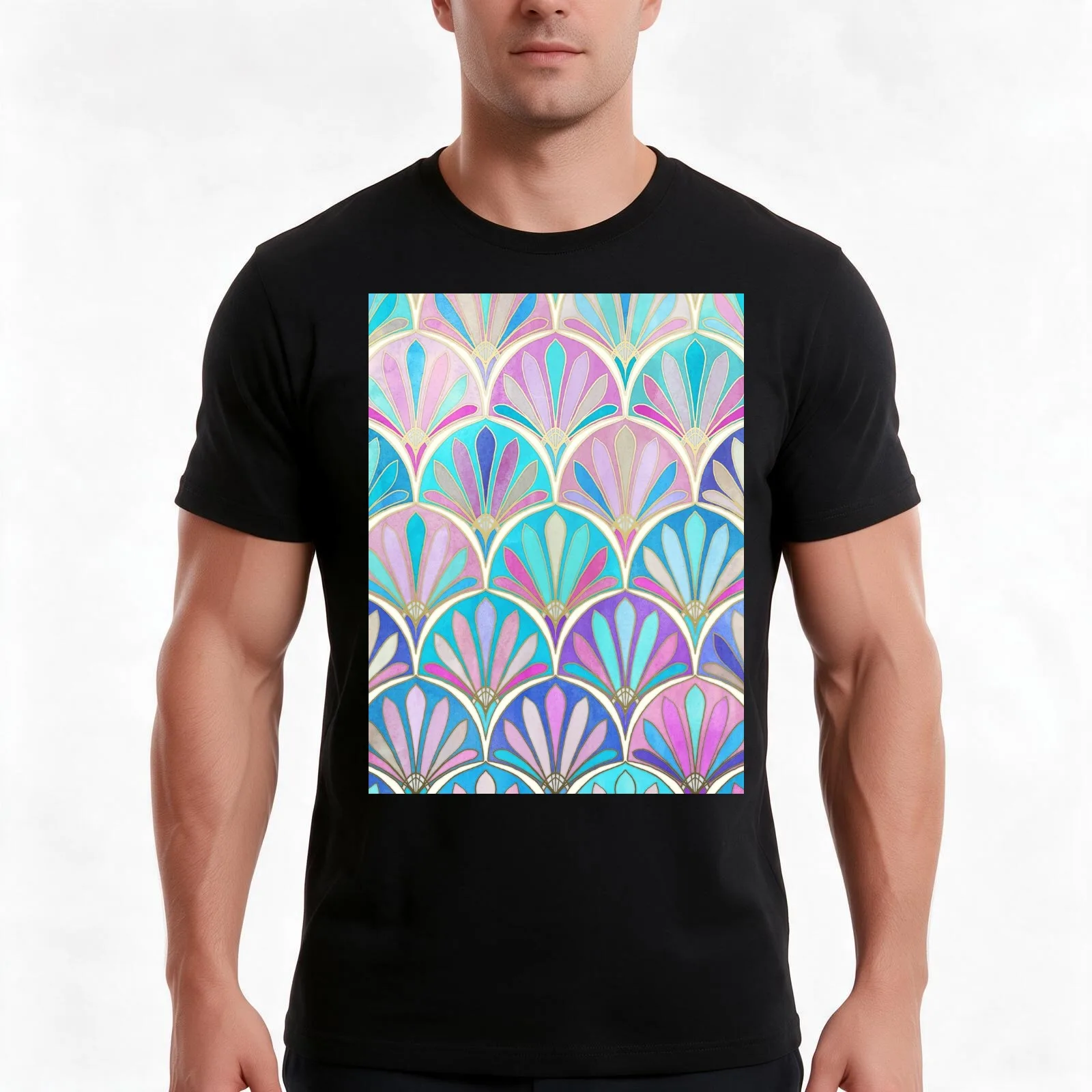 Glamorous Twenties Art Deco Pastel Pattern T-Shirt Summer Casual Cotton Tee Oversized Streetwear Tops Vintage Graphic Print