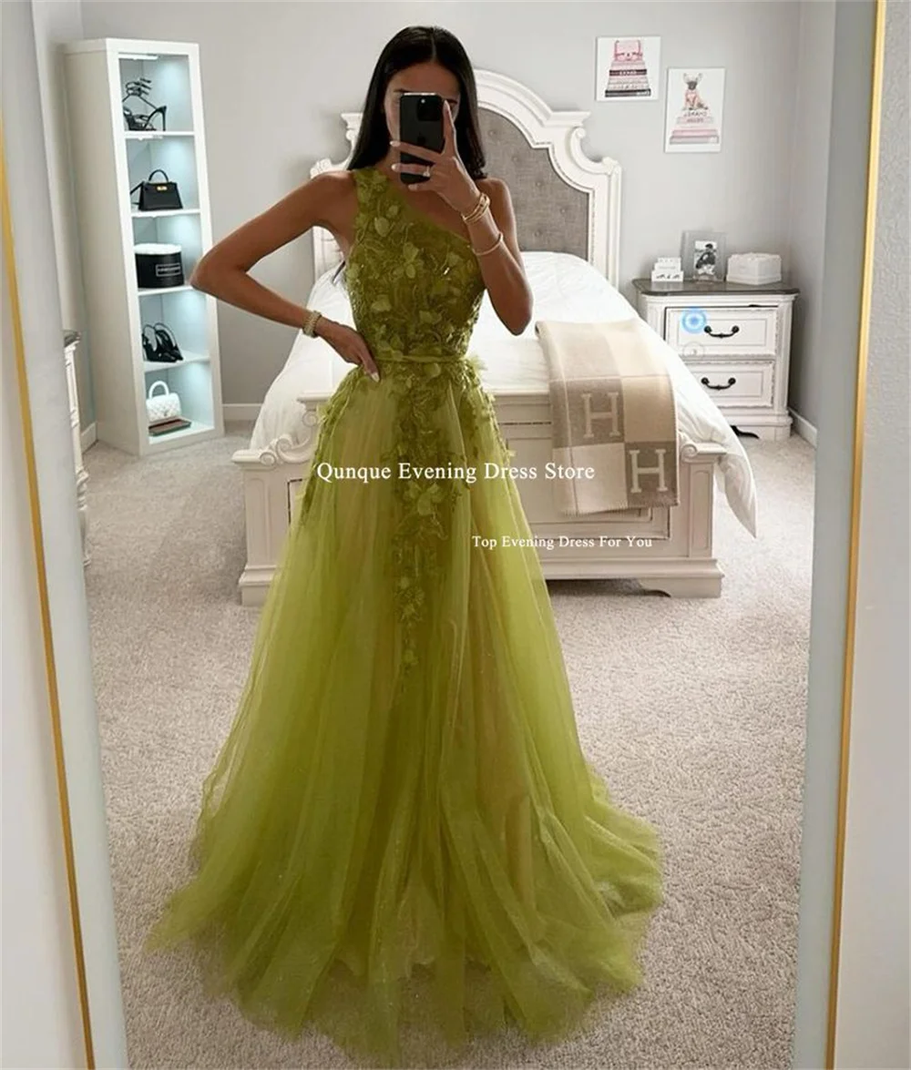 Bella Green One Shoulder Tulle robes de soirée Floor-Length Evening Dresses Valentines Day Elegant Sleeveless Wedding Dress 2024