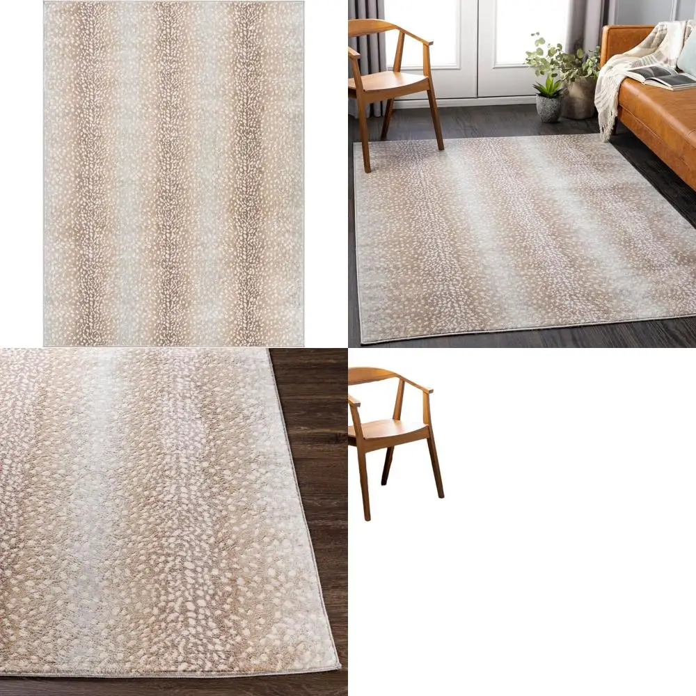 

6x9 Tan Gray Antelope Print Rug - Non-Shedding, Stain Resistant for Living Room, Bedroom, Kitchen, or Office