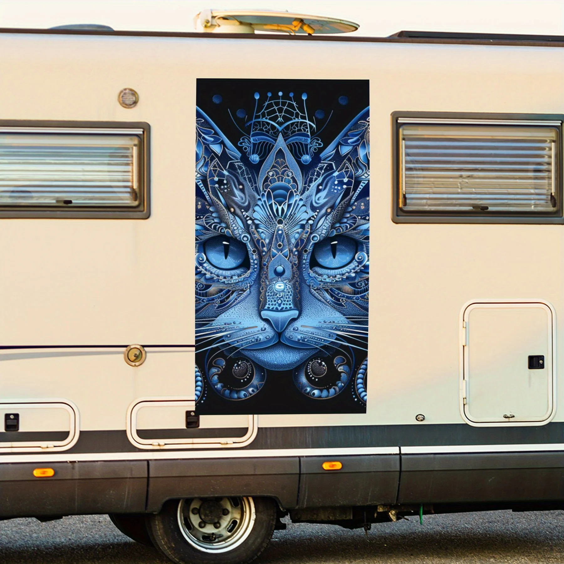 

Синий узор кошка искусство дом на колесах наклейка на дверь автомобиля ПВХ самоводонепроницаемая палочка, яркие авто внешние аксессуары Декор защита подарок