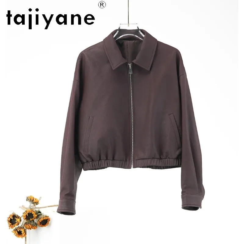 TAJIYANE Vintage Sheepskin Genuine Leather Jacket Woman Cropped Leather Coat Zipper Jackets for Woman Lightweight Outerwear 자켓