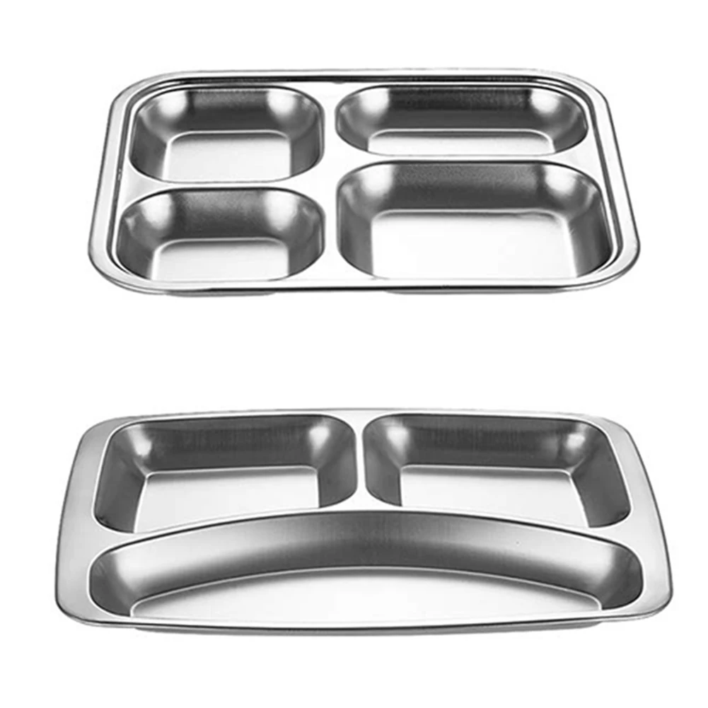 Stainless Steel Dining Plate Compartment Plate Children Fruit Snack Tray Baby Bowl Kitchen Tableware