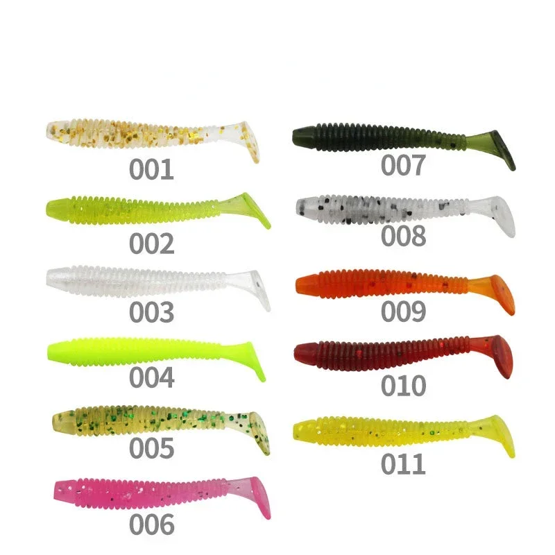 50 stücke Silikon T Schwanz Soft Tail Köder Kunststoff Maden Swimbait Soft Bait Jig Wobbler Wurm 50mm Angel köder künstlich