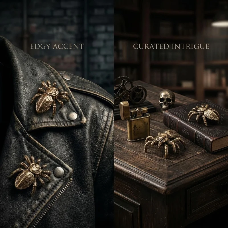Steampunk Vintage Brass Spider Ornament Metal Decorative Sculpture Home Office Living Room Desk Shelf Display Artwork