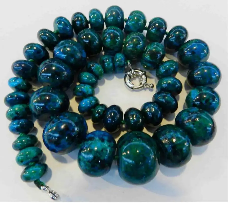 Jewelry Charming!! 10-20mm Azurite Phoenix Stone Roundel Beads Necklace