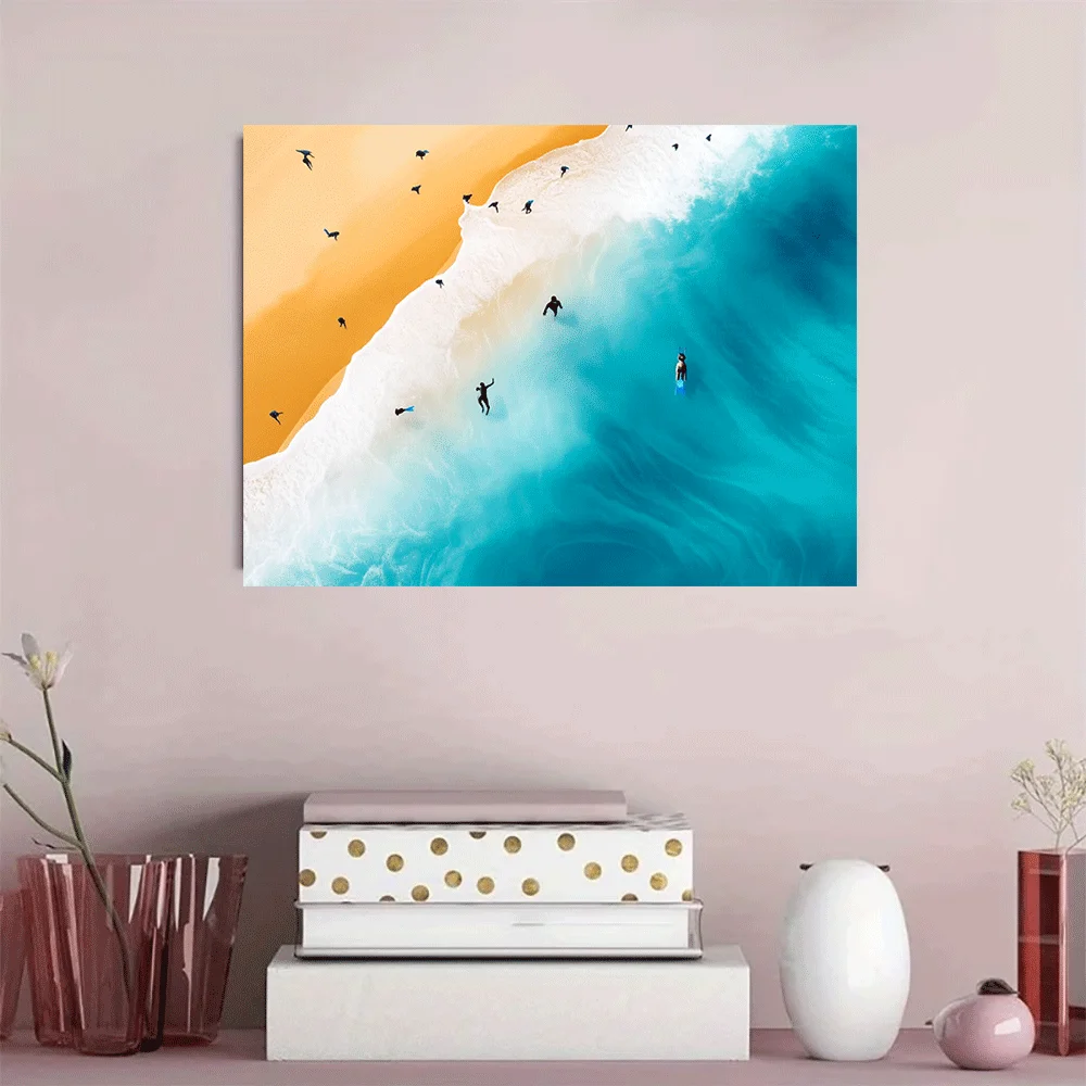 1PC-Canvas poster Unframed  Ocean Waves Beach Scene Aerial View Surfing Art Canvas Print  summer