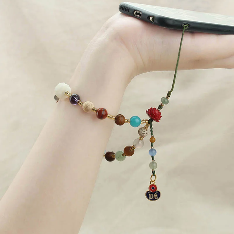 DIY accessories Scenic spot Duobao eighteen sons mobile phone lanyard 18 seeds Bodhi short mobile phone chain anti-drop wrist ro