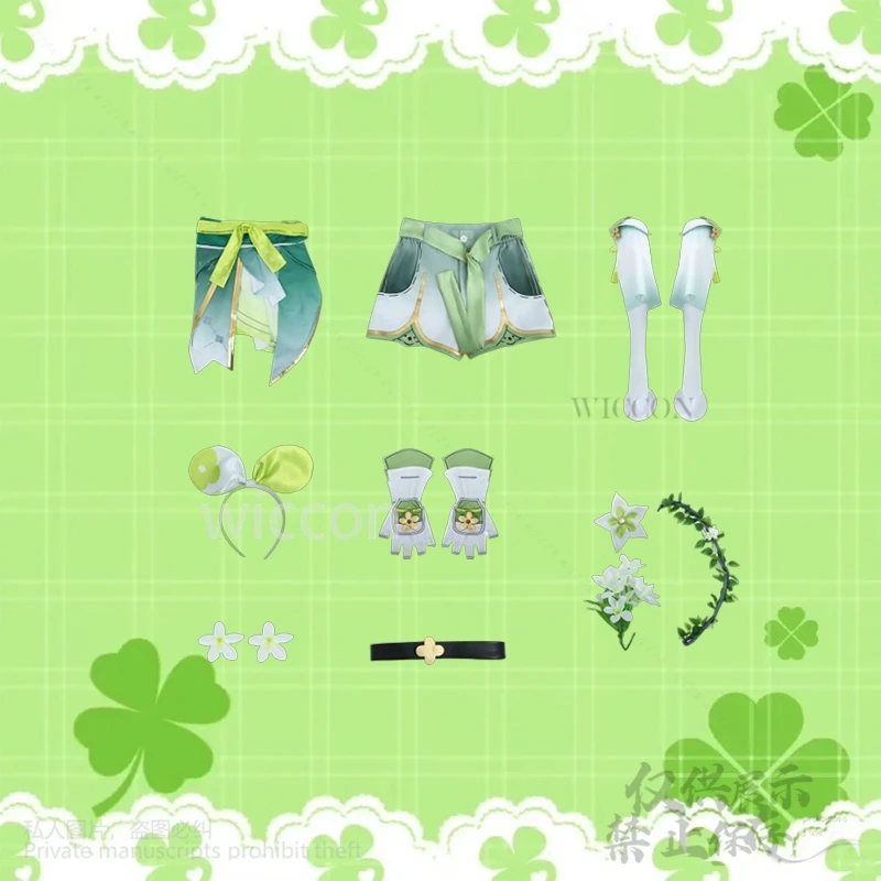 فيرينا تأثيري أنيمي لعبة Wuthering موجات زي الأخضر قزم الربيع فستان الغابات نمط الفتيات امرأة لوليتا سماعات الباروكات مخصصة