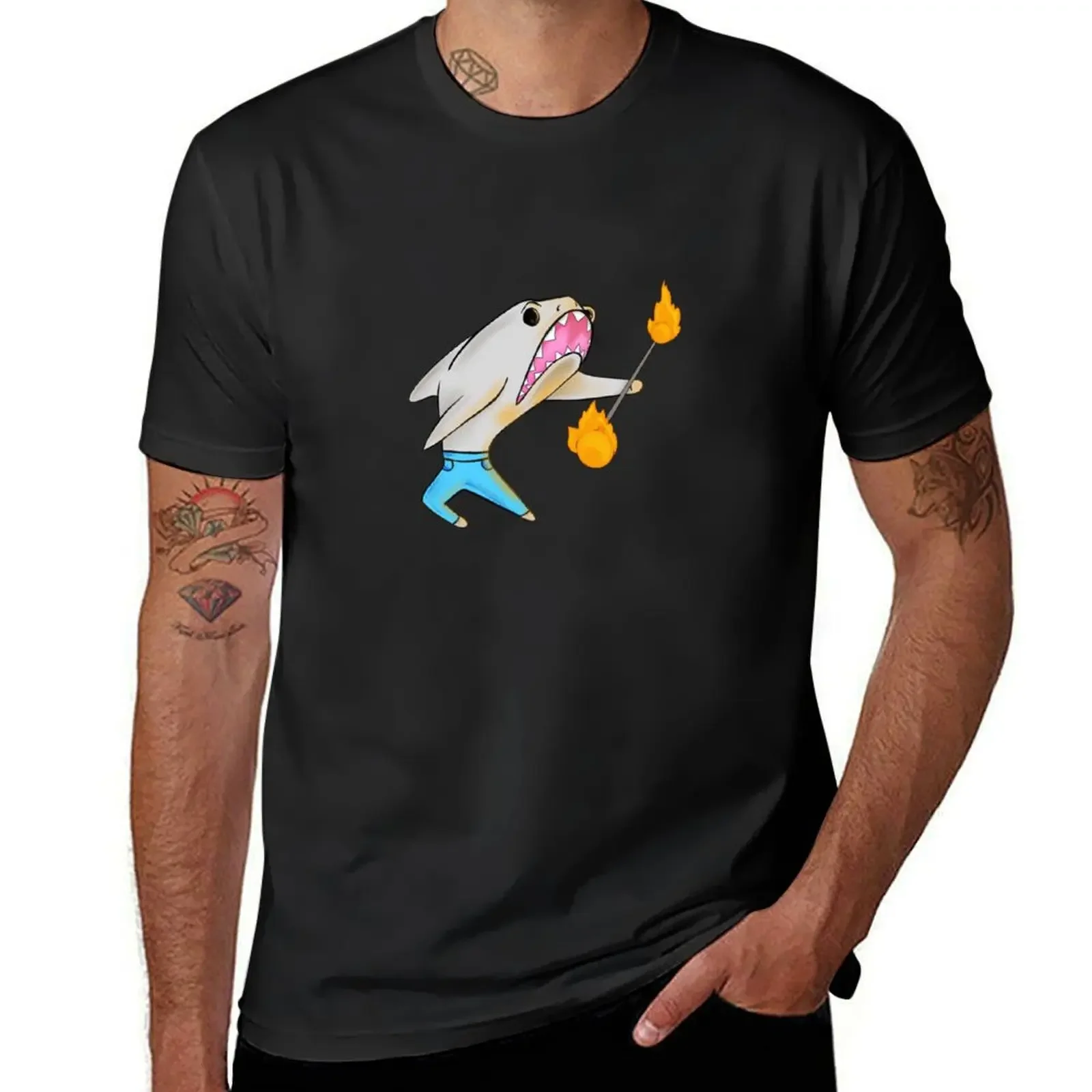 Fire Twirling Shark T-Shirt blanks designer shirts vintage anime shirt t shirts for men graphic