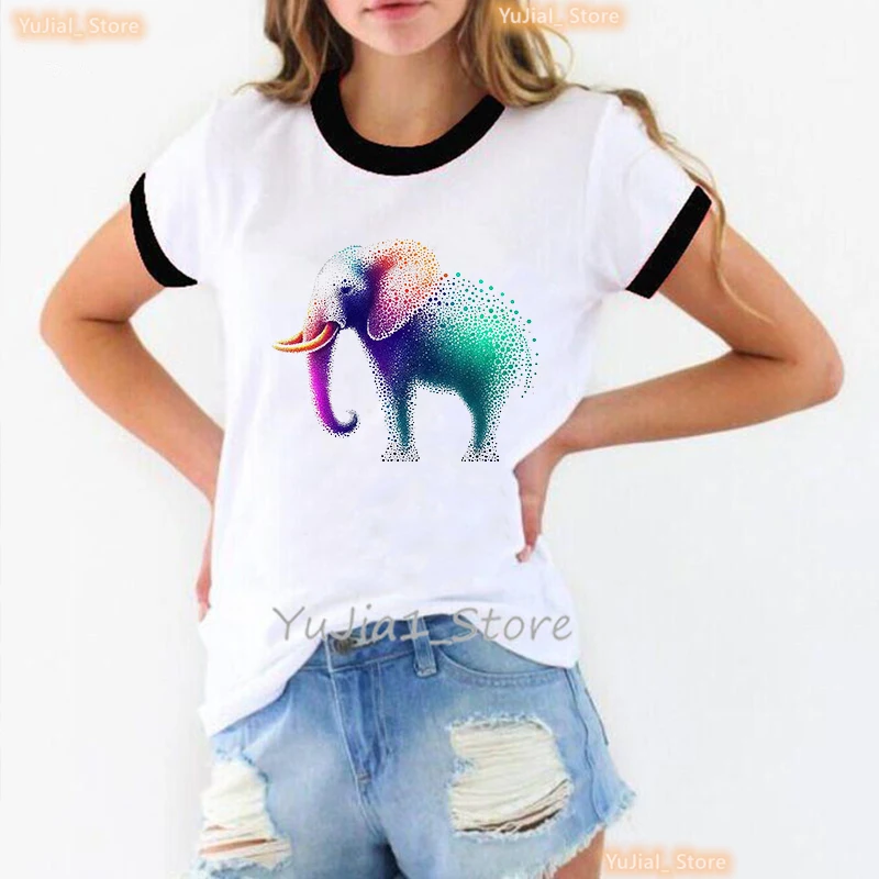 Camiseta con estampado de elefante de acuarela para mujer, camiseta de manga corta a la moda de verano, ropa Harajuku Kawaii, camiseta blanca